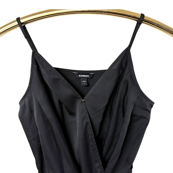 Express Black Satin Pleated Faux Wrap Cami Bodysuit - Picture 3 of 8